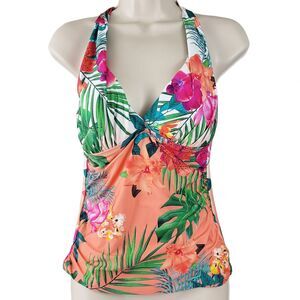 La Blanca Tankini Top Size 4 Multi Bird Of Paradise Halter Molded Cups Womens